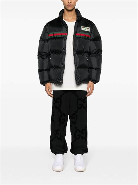 gucci web patch padded jacket|Gucci hooded jacket.